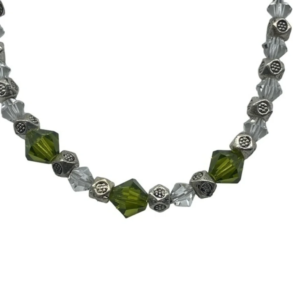 Swarovski Crystal Moss Green and Clear Bead Handmade Bracelet With Lobster Clasp